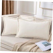 Corduroy Throw Pillow Covers 12x20 Set of 2, 20" x 12" Pack of 2 Cream White
