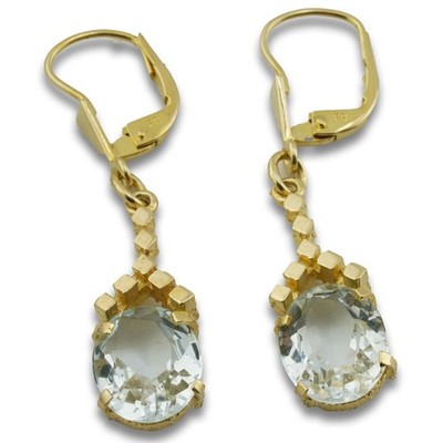 Aquamarin Gold Hänge Ohrringe 585 14 Kt Gelbgold Edelstein Creolen Wert 1490,-