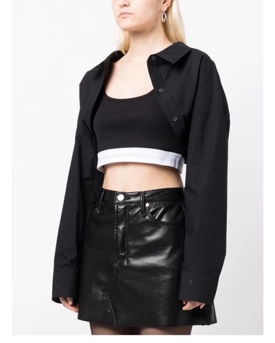 Alexander Wang faux layered logo cropped shirt