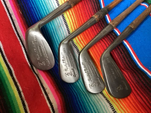 Antique Hickory Wood Shaft 4 Matching H&B Mitre Brand Irons Golf Clubs