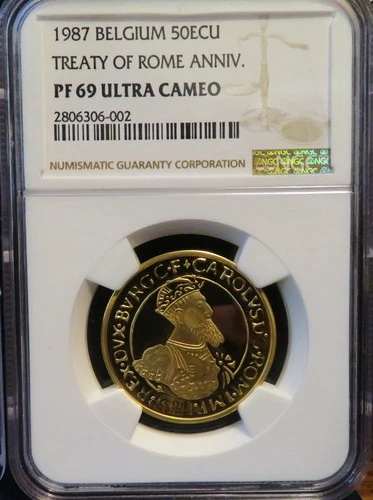 1987 Belgium Treaty of Rome 50 Ecu Gold 1/2oz NGC PF69 ULTRA CAMEO *Top Pop 30/0