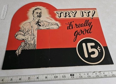 Vintage 15 Cents Bartender Bar Drink Advertising Price Cardstock Sign