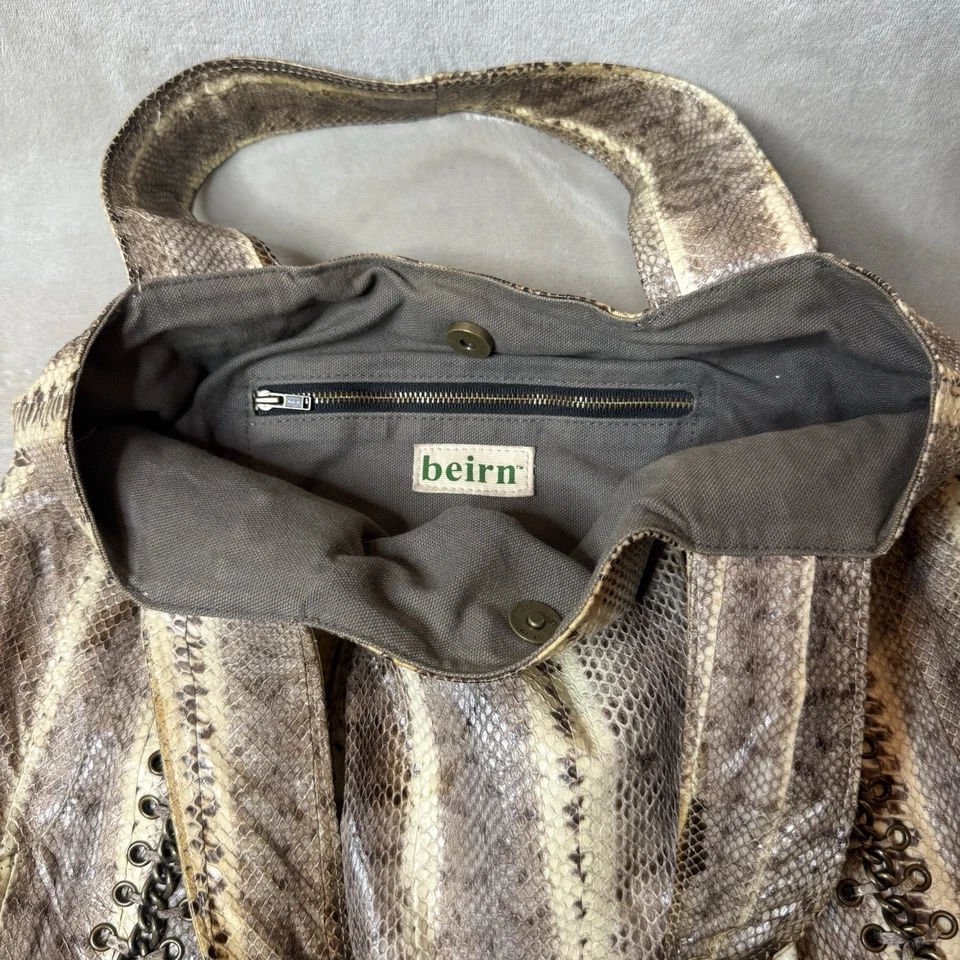 Beirn Snakeskin Double Handle Hobo Tote Bag Neutral Cream with chain - Image 4 of 4