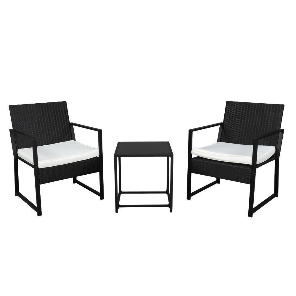 3-Piece Patio Bistro Set with Wicker Chairs Outdoor Rattan Furniture