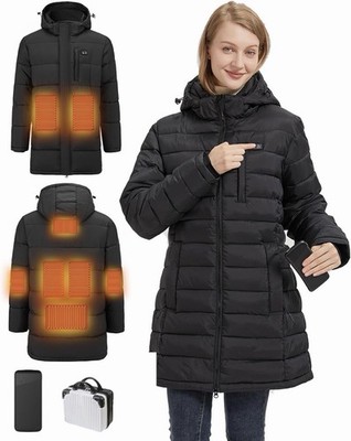 Windpost Women's Long Heated Jacket, 8 Heating Zones w/ 10000mAh Battery, SMALL
