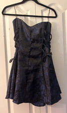 Windsor S Navy Floral Jacquard Sweetheart Lace-Up Fit & Flare Short Dress