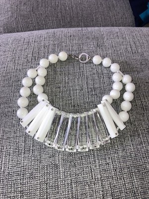 Les Bernard White and Clear Lucite Bib Choker Necklace