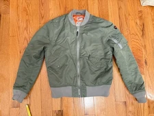 Schott Women's MediumNylon MA-1 Jacket in green with an orange lining