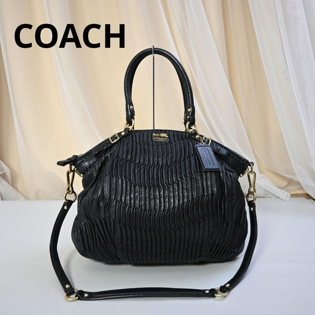 Coach Women's Shoulder Bag Handbag Purse Black Leather Solid Used Bag