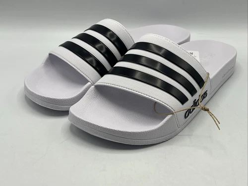 Adidas Adilette scivoli doccia uomo taglia 11 bianco nero GZ5921 nuovi con etichette
