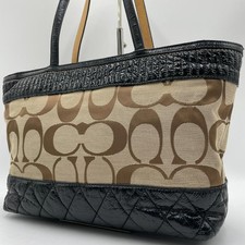 Authentic Coach Tote Bag, Canvas, Brown, Signature Pattern, Shoulder Bag