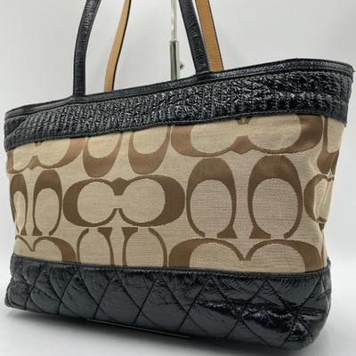 Authentic Coach Tote Bag, Canvas, Brown, Signature Pattern, Shoulder Bag