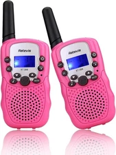 Retevis RT-388 Kids Walkie Talkie, 22 Channel LCD Flashlight, (Pink, 2-Pack)