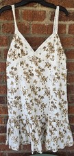 Sun Dress Medium (8-10) Ruffle Drop Hem Chrochet Trim Winter White Brown