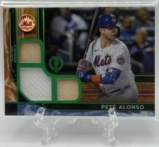 Pete Alonso 2022 Topps Tribute Green Triple Relic Dual Jersey & Bat /99! Mets