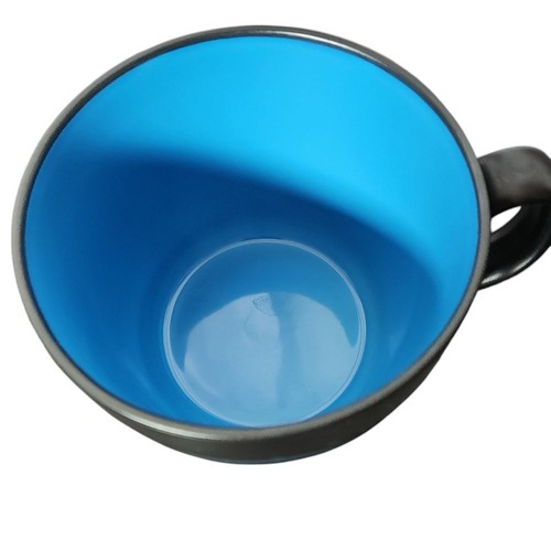 Used IKEA Black & Blue Geometric Large 16 oz Cup Mug Saucer Set Stoneware Retro - Picture 2 of 4