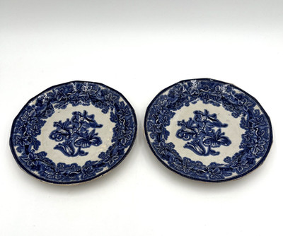 Antique Ironstone Lobelia Plates Set of 2 G Phillips Longport Flow Blue 7.5''
