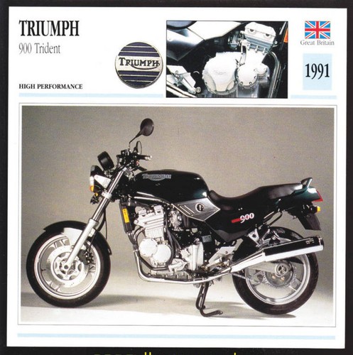 1991 Triumph 900cc Trident (885cc) Motorcycle Photo Spec Sheet Info Stat Card