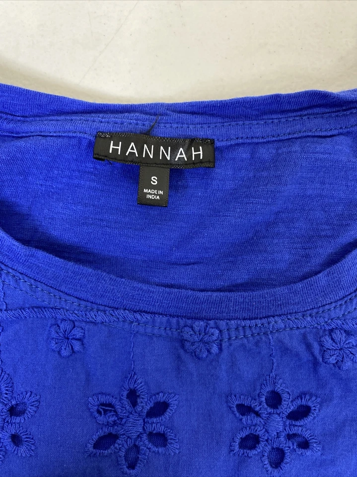 Hannah Womens Size S Blue Eyelet Embroidered T-shirt Short Sleeve Cotton - Image 4 of 4