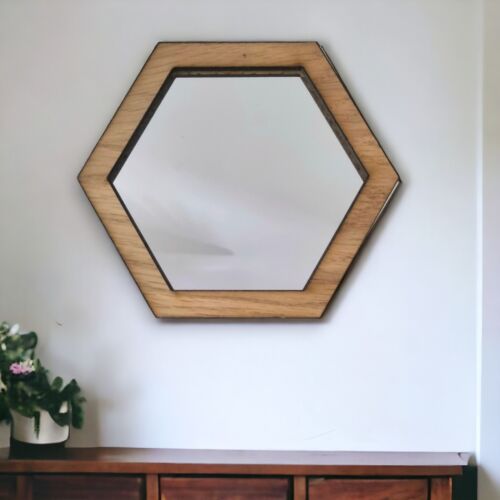Hexagon Wooden Mirrors, Choice of Oak, Walnut or Cherry, with Hooks - Picture 8 of 10
