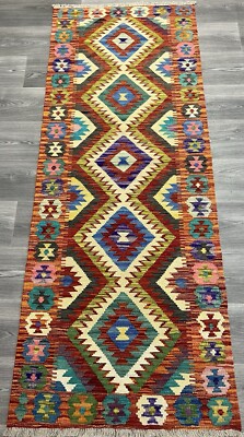 Handarbeit Kelim Läufer Wolle Naturfarben Afghan Traditionell 196cmx75cm