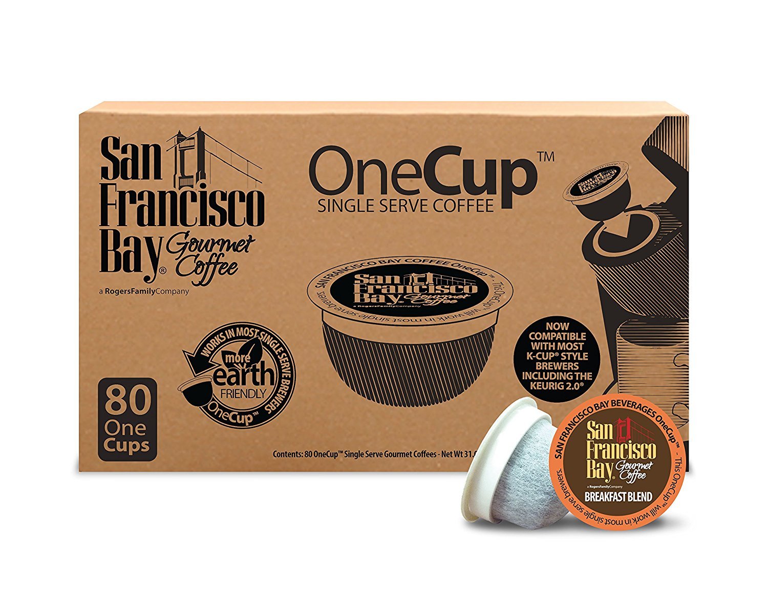 San Francisco Bay OneCup Breakfast Blend Coffee 80 to 320 Keurig Kcup Pick Size 