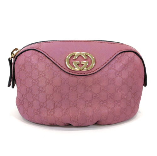 Gucci small pouch GG microGG sima leather zip Interlocking G pink purple - Picture 1 of 20