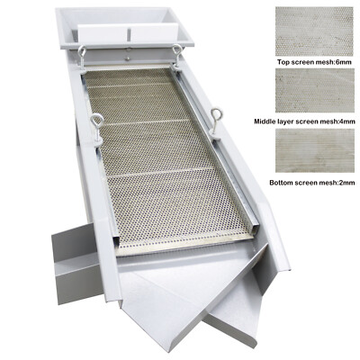 220V 3-layer Linear Vibrating Screen Double-motor w/ 6/4/2mm Round Hole Screen