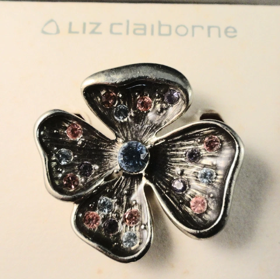  Prendedor/Broche: Hermoso Broche Floral Firmado Pastel LIZ CLAIBORNE Azul y Rosa Foto 2 de 4