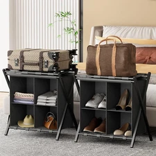 Foldable Luggage Rack Set of 2 with Storage Shelf for Guest Room Bedroom Hotel