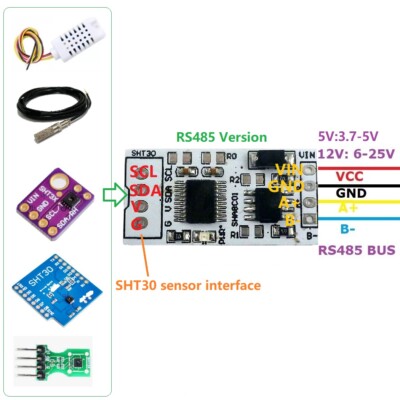 SHT30 RS485 TTL232 Modbus Rtu Digital Temperature and Humidity Sensor Module PLC