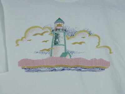 Vtg Hanes Lighthouse Beach Raised Graphics T-shirt Size Large NOS