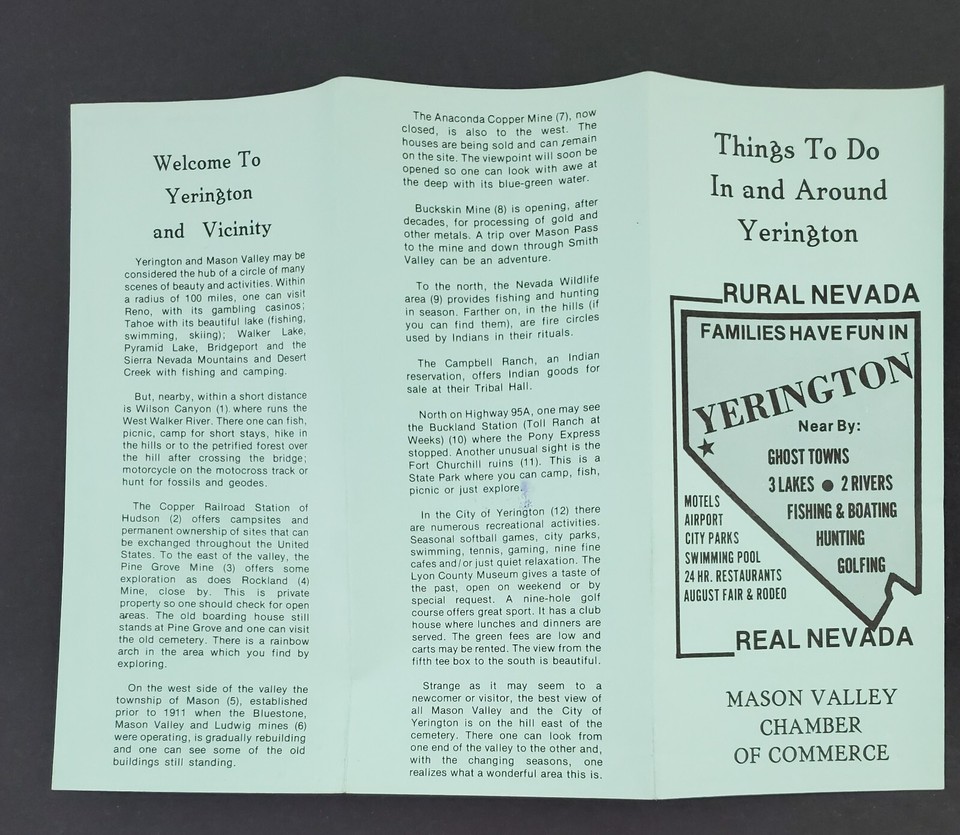 1980s Yerington Nevada Mason Valley Chamber Commerce Promo Vtg Travel