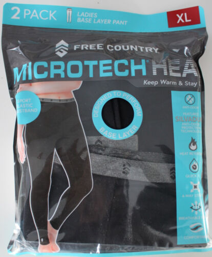 2-PACK Free Country Womens Black Microtech Heat Soft Base Layer Pants NWT XL $60 - Picture 2 of 4
