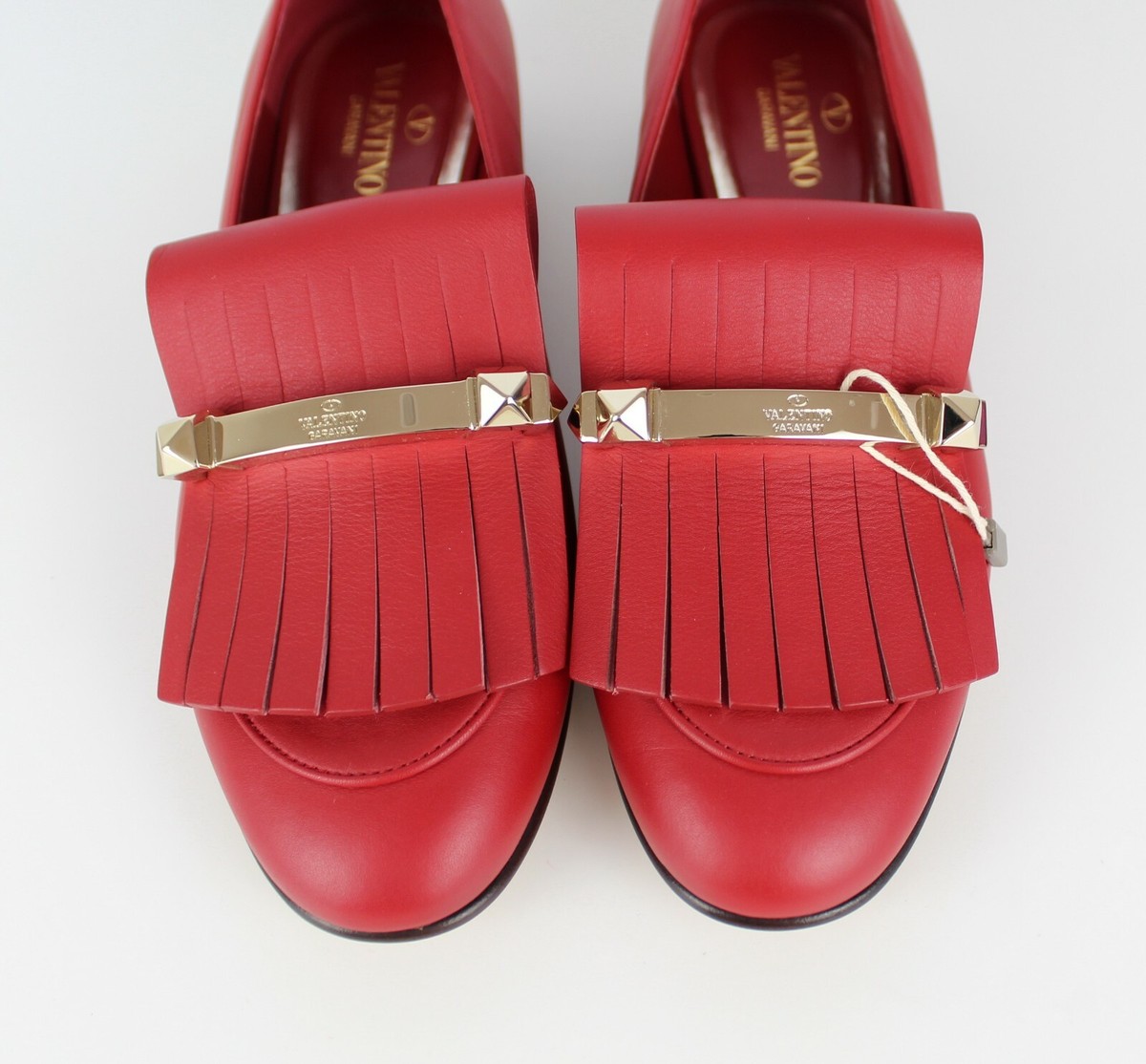NEW VALENTINO GARAVANI Rockstud Uptown Fringed Leather Loafer