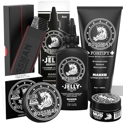 Bossman Complete Beard Kit - Made in USA - Beard Oil - Conditioner - Beard Ba...