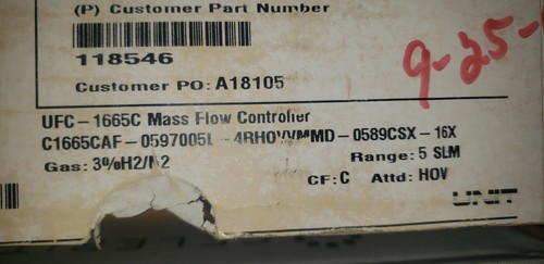 MFC, Device Net, UNIT 1665C Series, 5SLM 3%H2/N2 Calibrated Un-Opened, Stored - Picture 6 of 7
