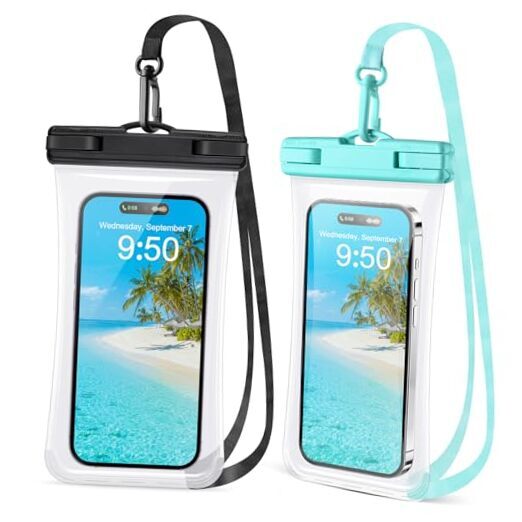 2 Pack Waterproof Phone Pouch [ 3D Clear Soft Edges]- Waterproof Black & Green