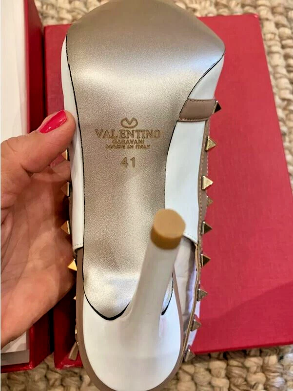 Nuova POMPA A GABBIA VALENTINO GARAVANI tg 41 bianca ROCKSTUD PATENT ROCKSTUD 100MM