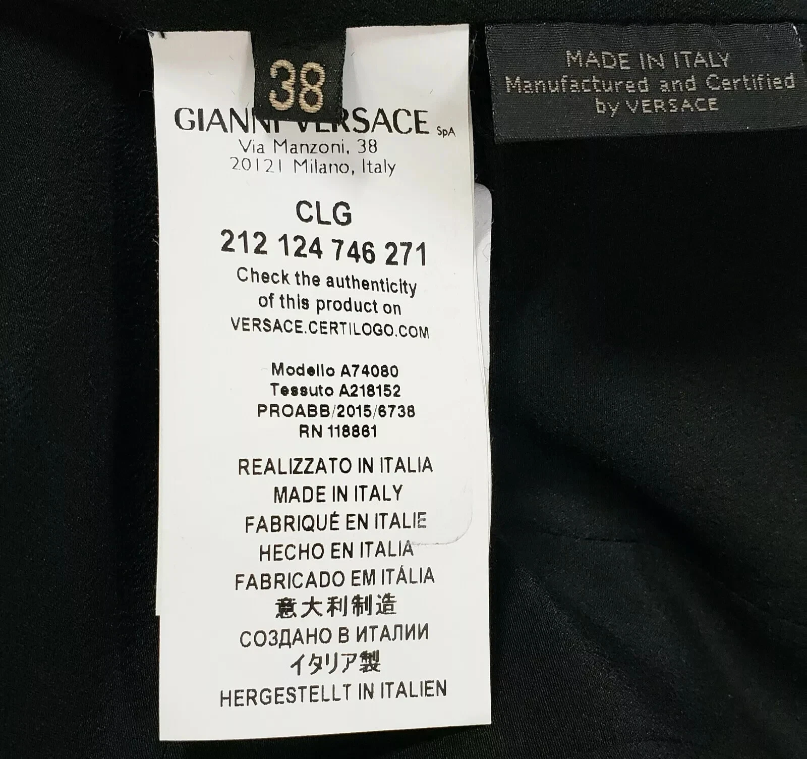 Abito S E 2016 Look #26 Nuovo Versace Nero con Fiocco 38 2