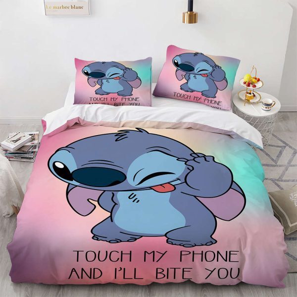 Disney Funny Stitch Touch My Phone And I'll Bite You Bedding Set