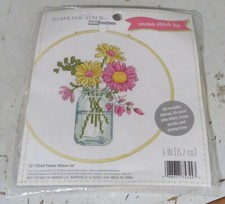 New Dimensions Cross Stitch Kit with Hoop 72-75344 Flower Mason Jar 6" Wilton
