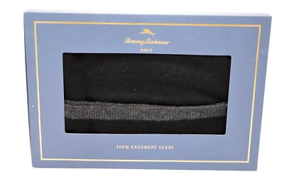 New $198 Tommy Bahama Mens 100% Cashmere Scarf Black Grey Stripe w