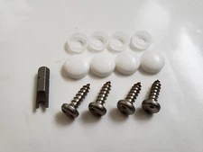Theft Deterrent Auto License plate screws snake bit white covers stainless steel