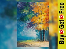 Colorful Autumn Forest Impasto Painting Print 5"x7" on Matte Paper