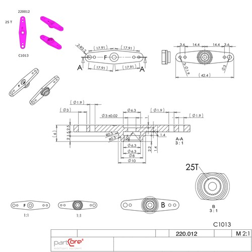 Alu Servohorn Doppelhebel 25 Z T2 42mm lila für Futaba Savöx BlueBird Thunder Ti - Bild 2 von 3