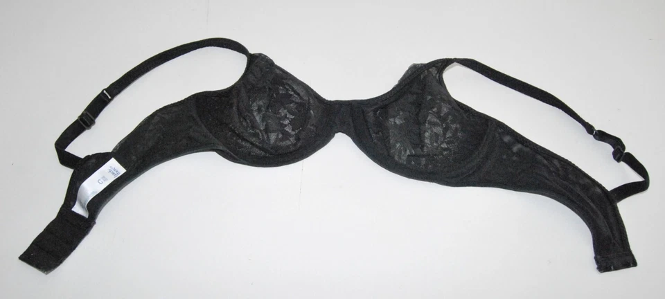 36C Vintage Bra Lace Unlined Semi Sheer Underwire Retro Chic Barely There Black - Image 3 of 4