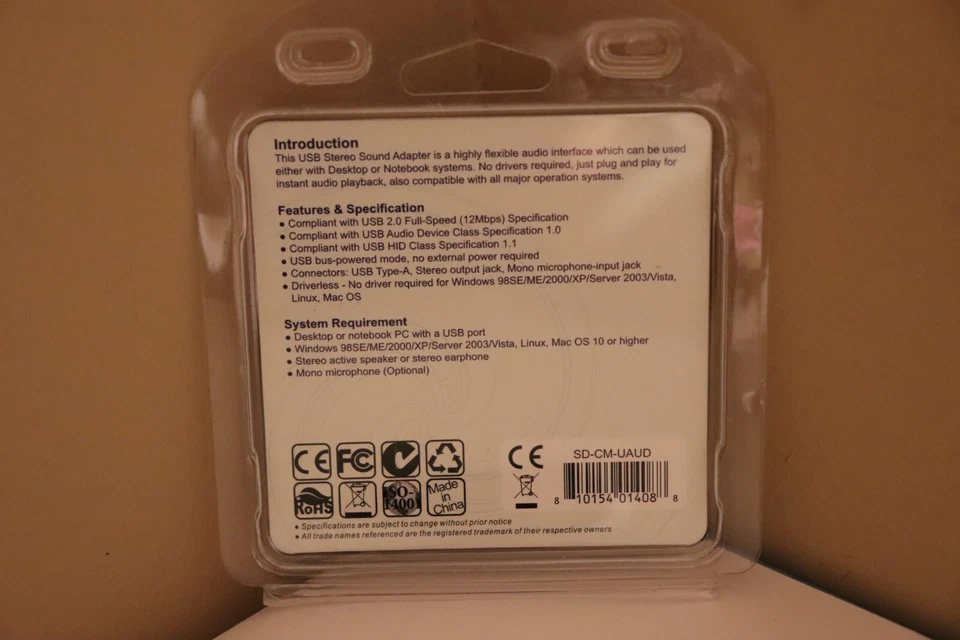 Syba SD-CM-UAUD USB Stereo Audio Adapter C-Media Chipset RoHS Surround USB 2.0 - Image 2 of 4