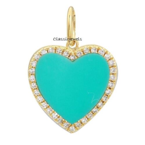 Designer Turquoise Heart Round Necklace Charm Beautiful 925 Silver Charm Pendant - Picture 1 of 3