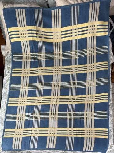 Ibena Made In Germany Vintage Plaid Blanket 55-72Inches Blue And Cream EUC! - Picture 2 of 6